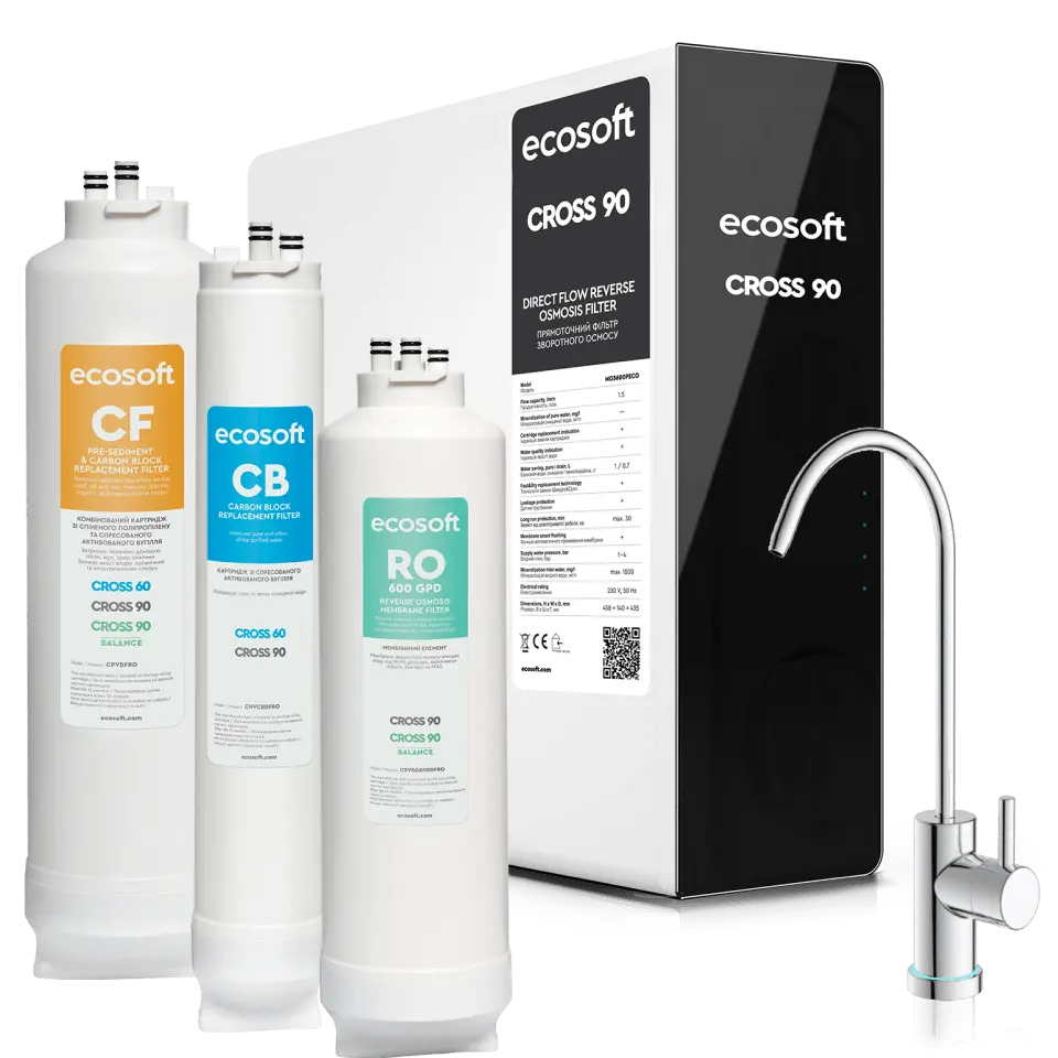 Ecosoft CROSS 90 - Direct Flow Reverse Osmosis Water Filter. Fresh, pure water on demand.